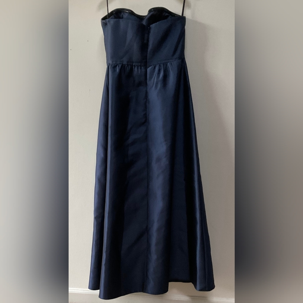 ALFRED SUNG Gorgeous Midnight Blue Strapless Satin Gown - Picture 5 of 8